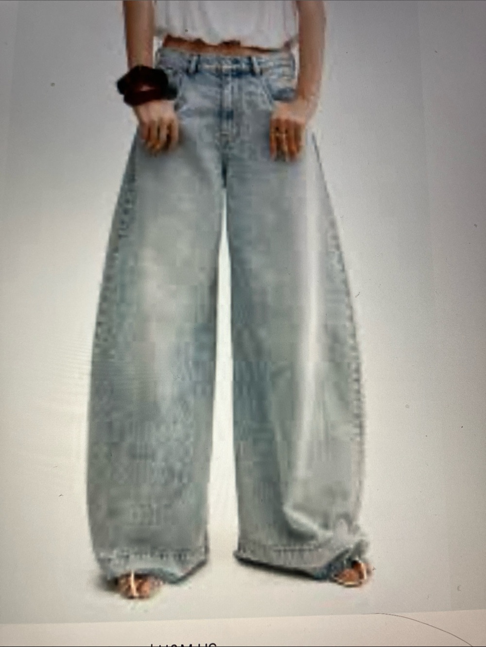 Rewash Oversized Wide Leg Jeans in Light Blue Wash distressed hem